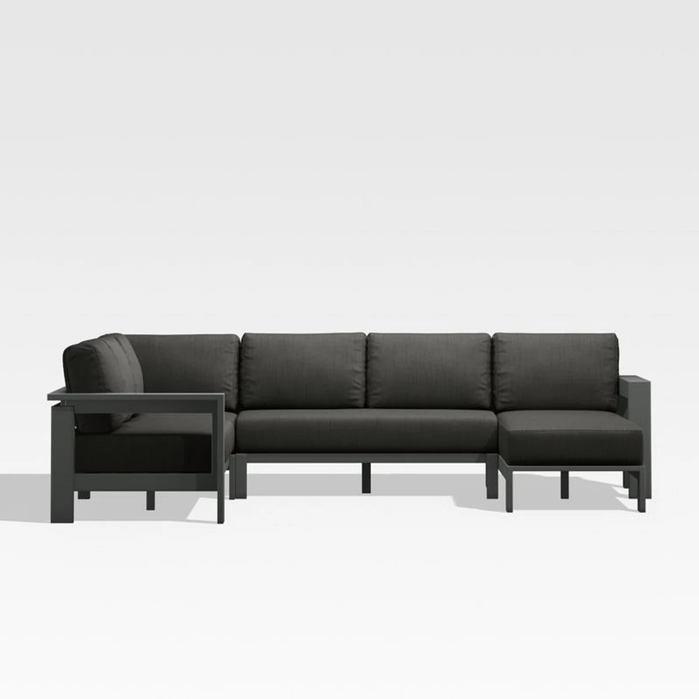 Walker Metal 4-Piece Right Arm Chaise Outdoor Sectional Sofa with Cast Charcoal Grey Sunbrella ® Cushions