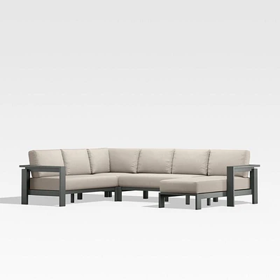 Walker Metal 4-Piece Right Arm Chaise Outdoor Sectional Sofa with Canvas Flax Beige Sunbrella ® Cushions