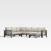Walker Metal 4-Piece Right Arm Chaise Outdoor Sectional Sofa with Canvas Flax Beige Sunbrella ® Cushions