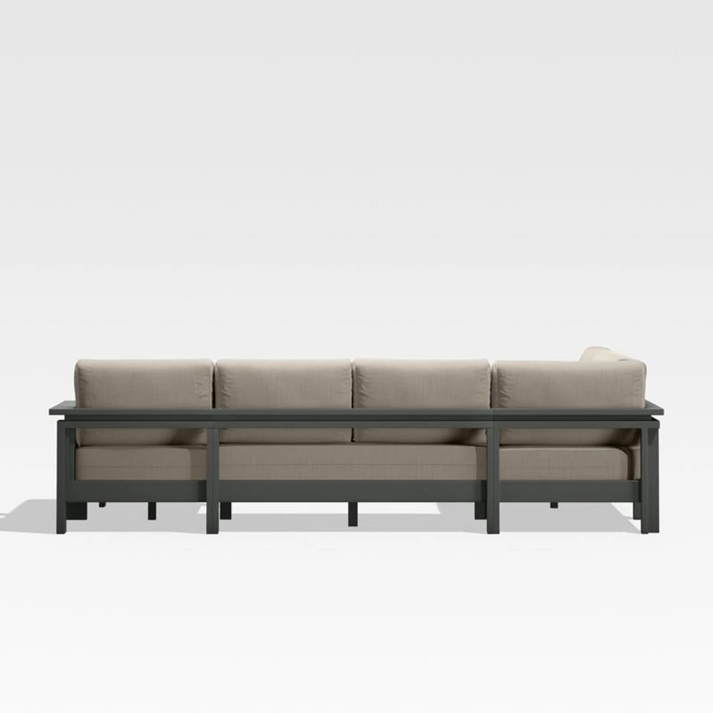 Walker Metal 4-Piece Right Arm Chaise Outdoor Sectional Sofa with Canvas Flax Beige Sunbrella ® Cushions