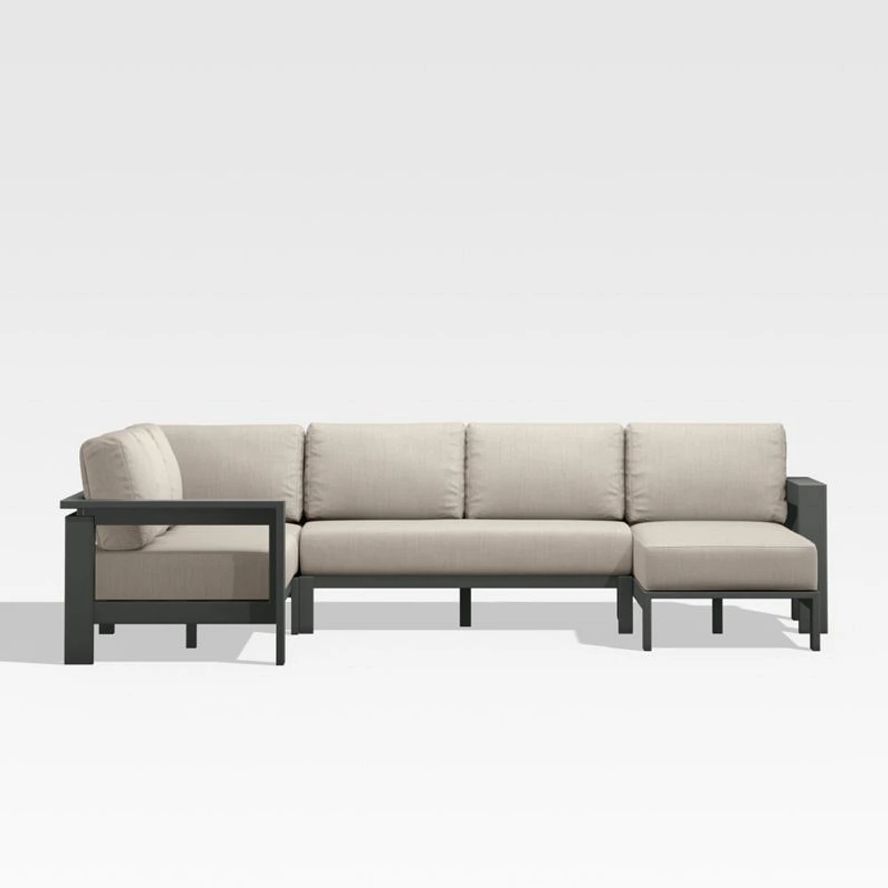 Walker Metal 4-Piece Right Arm Chaise Outdoor Sectional Sofa with Canvas Flax Beige Sunbrella ® Cushions