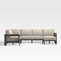 Walker Metal 4-Piece Right Arm Chaise Outdoor Sectional Sofa with Canvas Flax Beige Sunbrella ® Cushions