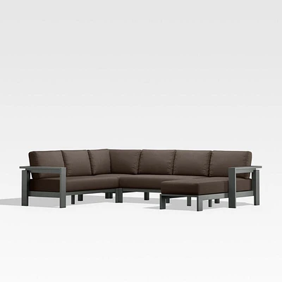 Walker Metal 4-Piece Right Arm Chaise Outdoor Sectional Sofa with Canvas Java Brown Sunbrella ® Cushions