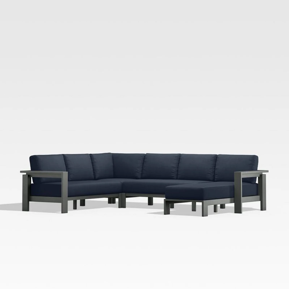 Walker Metal 4-Piece Right Arm Chaise Outdoor Sectional Sofa with Canvas Navy Blue Sunbrella ® Cushions