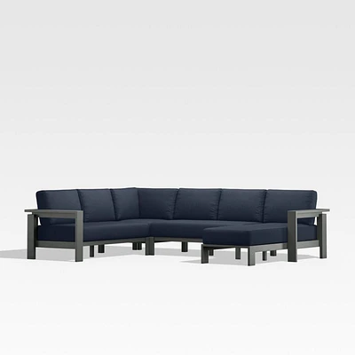 Walker Metal 4-Piece Right Arm Chaise Outdoor Sectional Sofa with Canvas Navy Blue Sunbrella ® Cushions