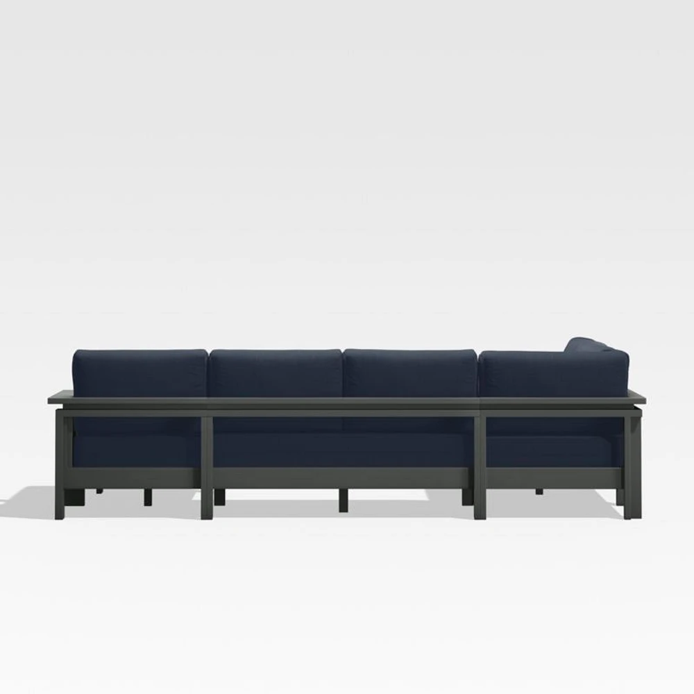 Walker Metal 4-Piece Right Arm Chaise Outdoor Sectional Sofa with Canvas Navy Blue Sunbrella ® Cushions