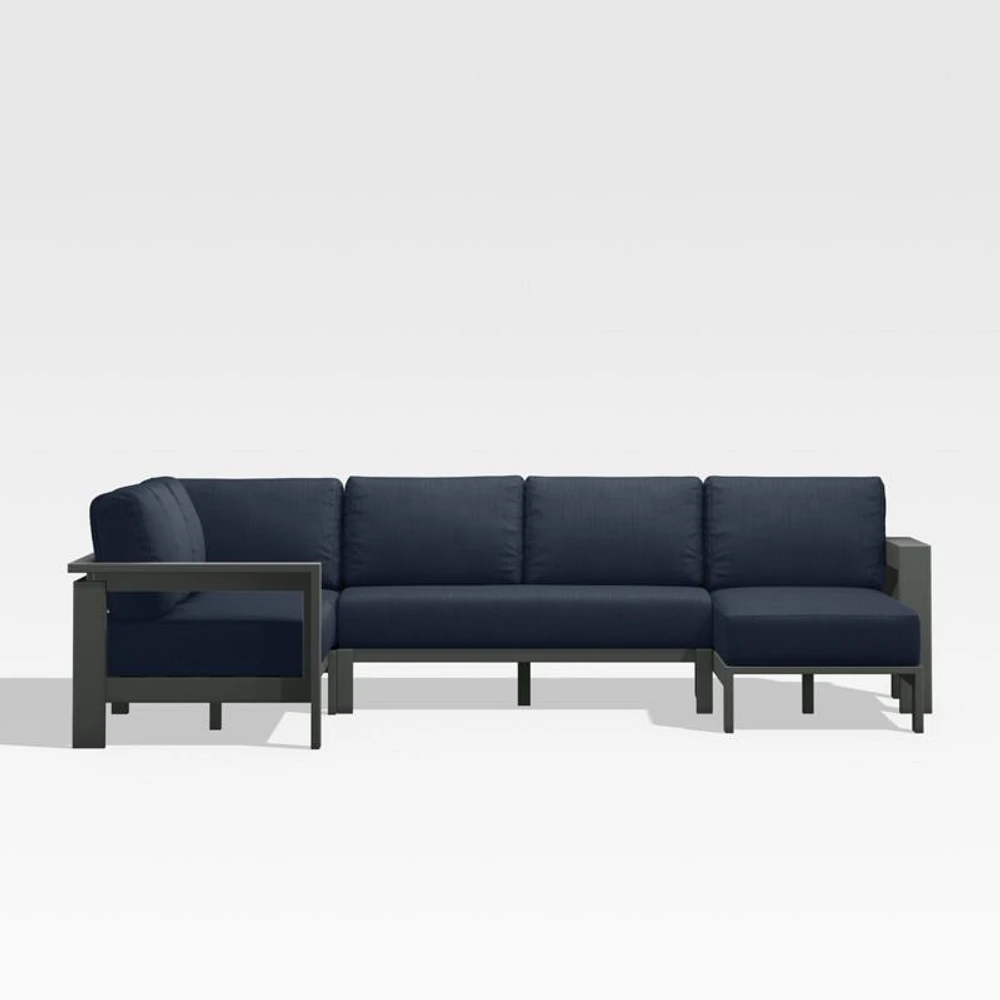 Walker Metal 4-Piece Right Arm Chaise Outdoor Sectional Sofa with Canvas Navy Blue Sunbrella ® Cushions