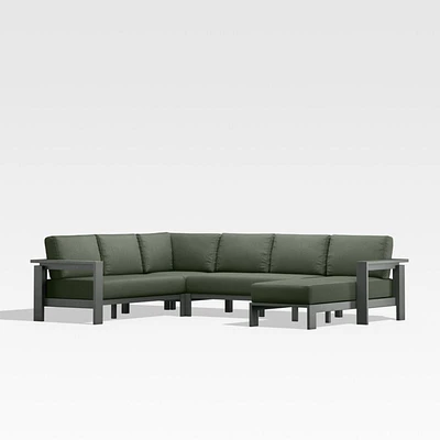 Walker Metal 4-Piece Right Arm Chaise Outdoor Sectional Sofa with Cast Sage Green Sunbrella ® Cushions