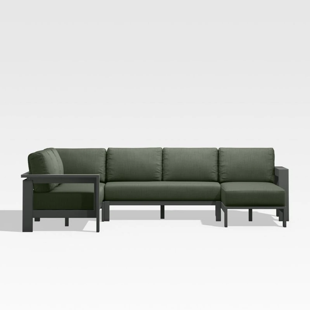 Walker Metal 4-Piece Right Arm Chaise Outdoor Sectional Sofa with Cast Sage Green Sunbrella ® Cushions