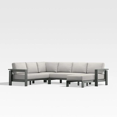Walker Metal 4-Piece Right Arm Chaise Outdoor Sectional Sofa with Cast Silver Sunbrella ® Cushions
