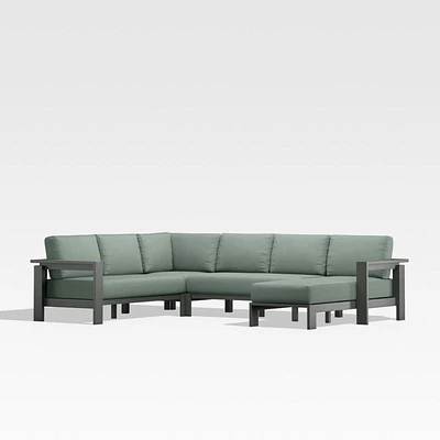 Walker Metal 4-Piece Right Arm Chaise Outdoor Sectional Sofa with Canvas Spa Blue Sunbrella ® Cushions