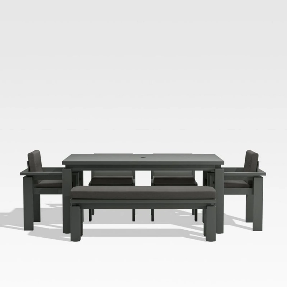 Walker 68" Metal Outdoor Dining Table Set with Cast Charcoal Grey Sunbrella ® Cushions