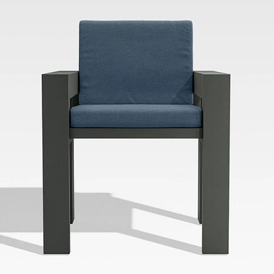 Walker Metal Outdoor Dining Arm Chair with Cast Harbor Blue Sunbrella ® Cushions
