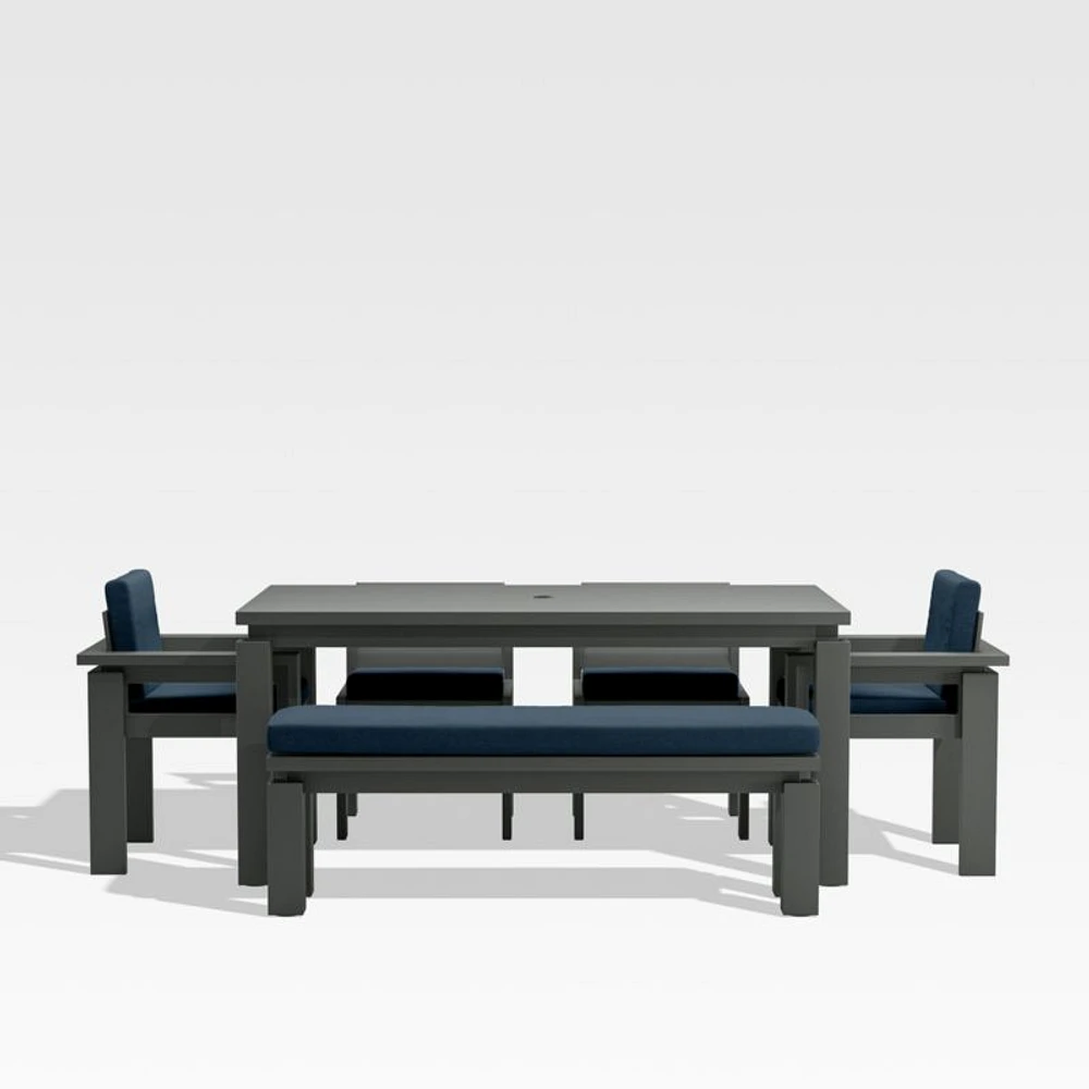 Walker 68" Metal Outdoor Dining Table Set with Cast Harbor Blue Sunbrella ® Cushions