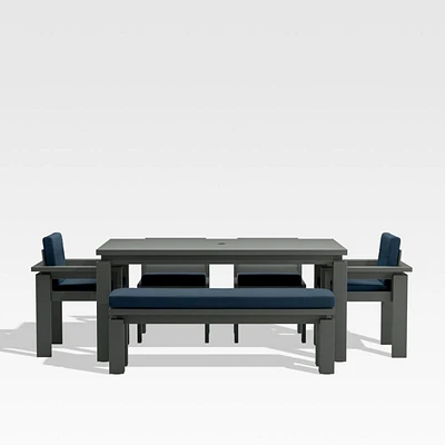 Walker 68" Metal Outdoor Dining Table Set with Cast Harbor Blue Sunbrella ® Cushions