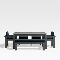 Walker 68" Metal Outdoor Dining Table Set with Cast Harbor Blue Sunbrella ® Cushions