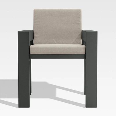 Walker Metal Outdoor Dining Arm Chair with Canvas Flax Beige Sunbrella ® Cushions