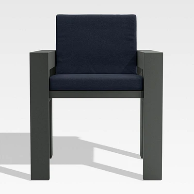 Walker Metal Outdoor Dining Arm Chair with Canvas Navy Blue Sunbrella ® Cushions