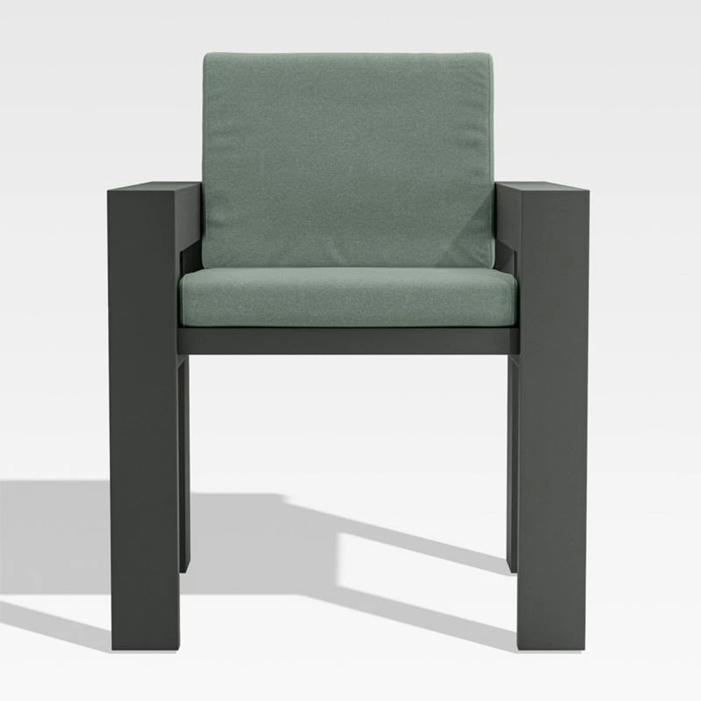 Walker Metal Outdoor Dining Arm Chair with Canvas Spa Blue Sunbrella ® Cushions