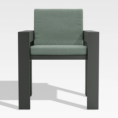 Walker Metal Outdoor Dining Arm Chair with Canvas Spa Blue Sunbrella ® Cushions