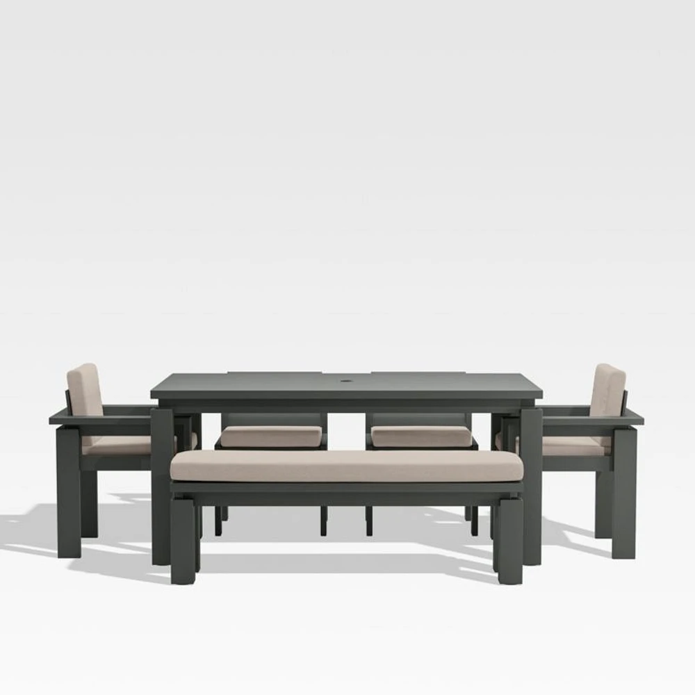 Walker 68" Metal Outdoor Dining Table Set with Canvas Flax Beige Sunbrella ® Cushions