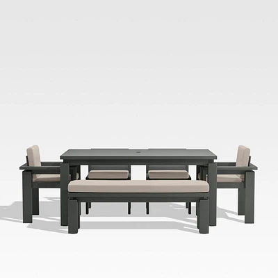 Walker 68" Metal Outdoor Dining Table Set with Canvas Flax Beige Sunbrella ® Cushions