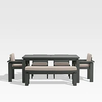 Walker 68" Metal Outdoor Dining Table Set with Canvas Flax Beige Sunbrella ® Cushions
