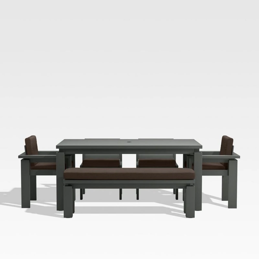Walker 68" Metal Outdoor Dining Table Set with Canvas Java Brown Sunbrella ® Cushions