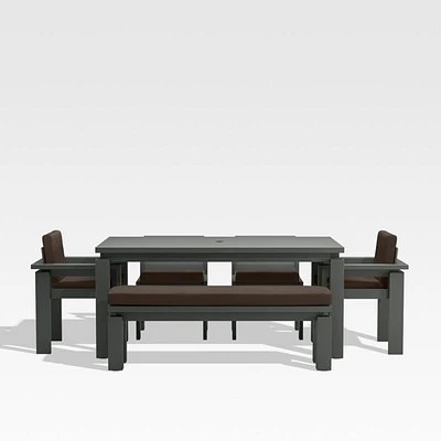 Walker 68" Metal Outdoor Dining Table Set with Canvas Java Brown Sunbrella ® Cushions