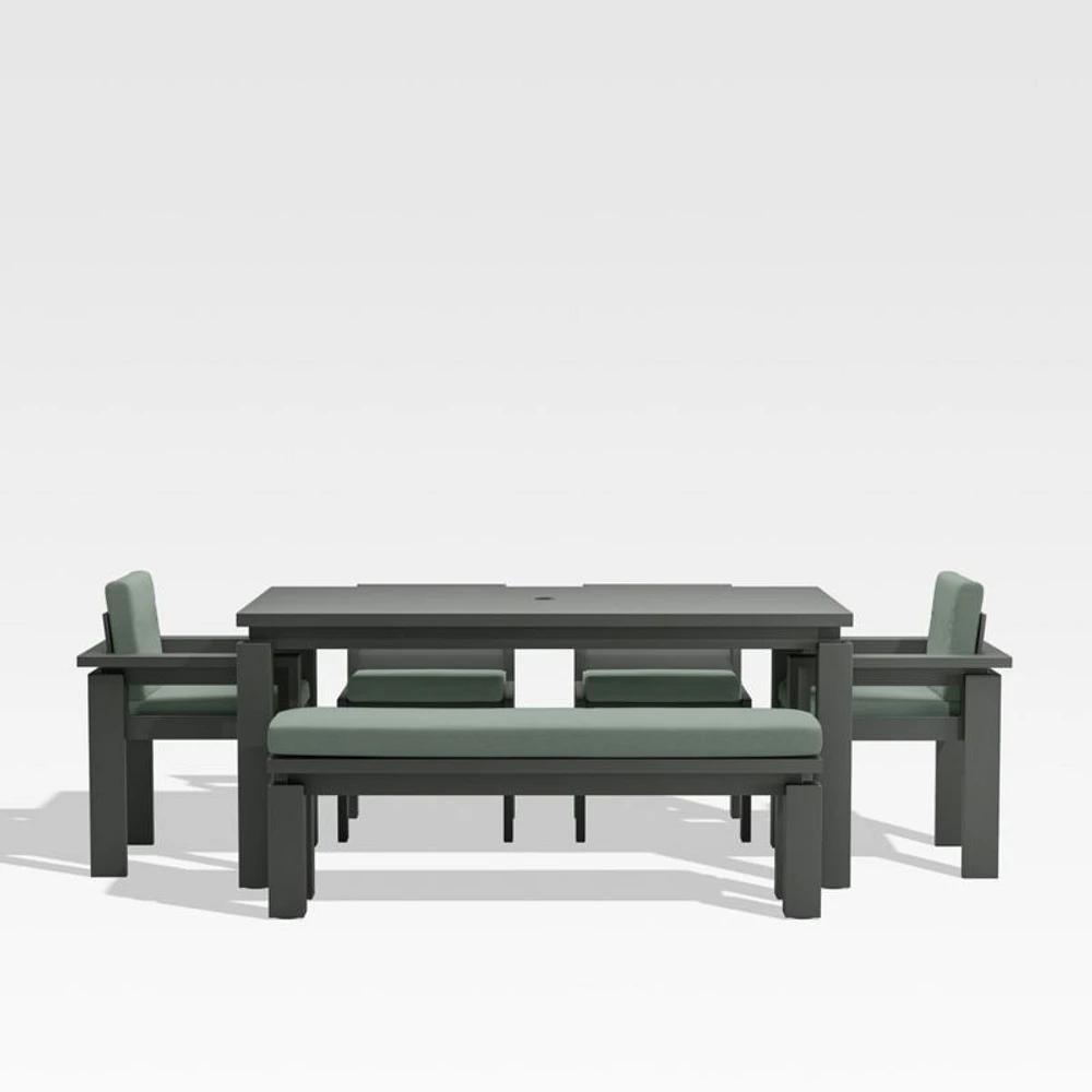 Walker 68" Metal Outdoor Dining Table Set with Canvas Spa Blue Sunbrella ® Cushions