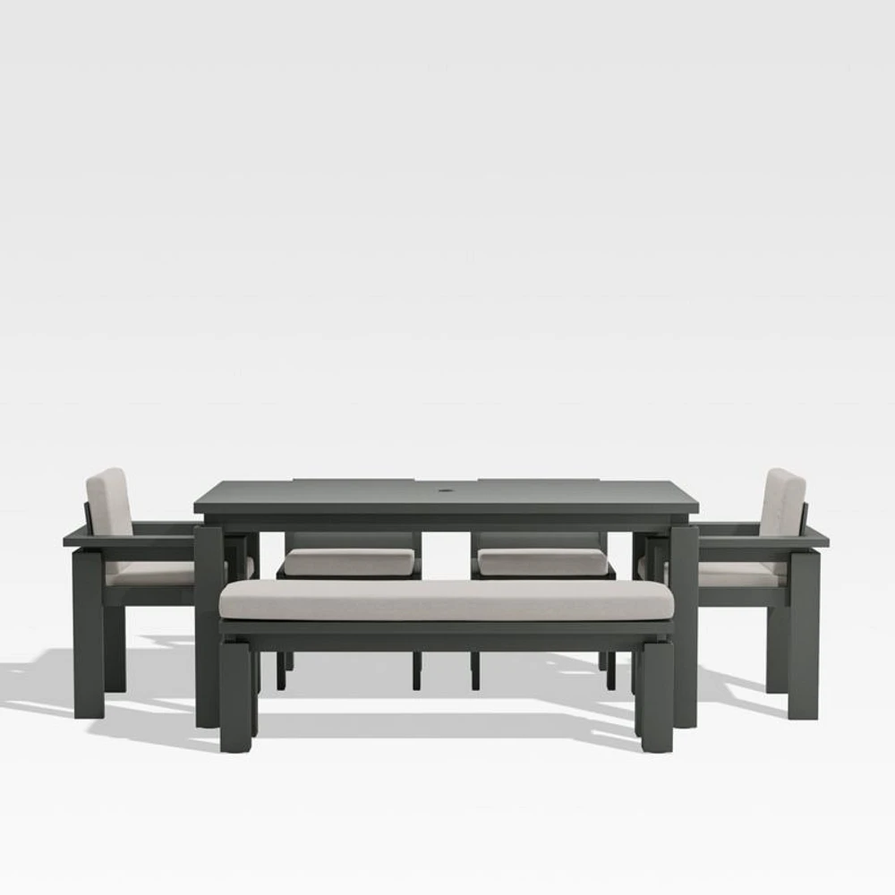 Walker 68" Metal Outdoor Dining Table Set with Cast Ash Brown Sunbrella ® Cushions