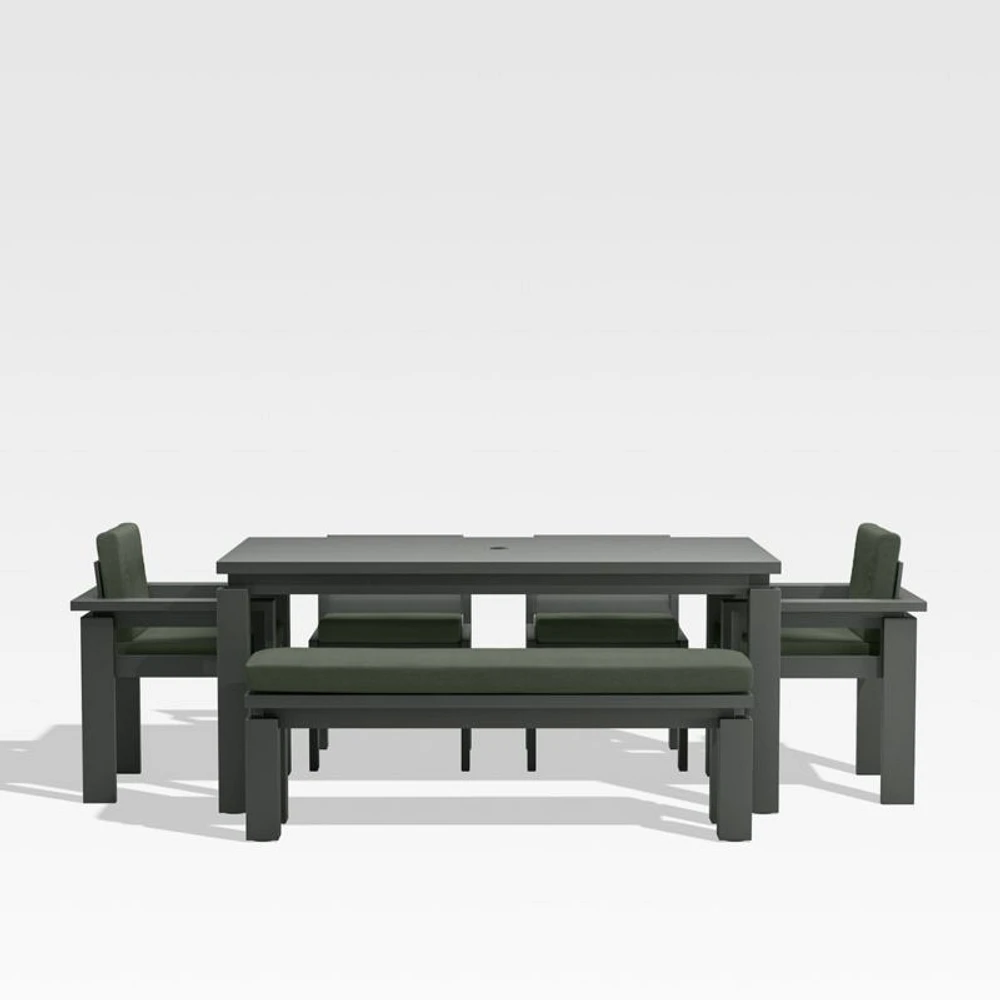 Walker 68" Metal Outdoor Dining Table Set with Cast Sage Green Sunbrella ® Cushions