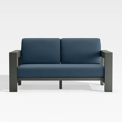 Walker 63" Metal Outdoor Loveseat with Cast Harbor Blue Sunbrella ® Cushions