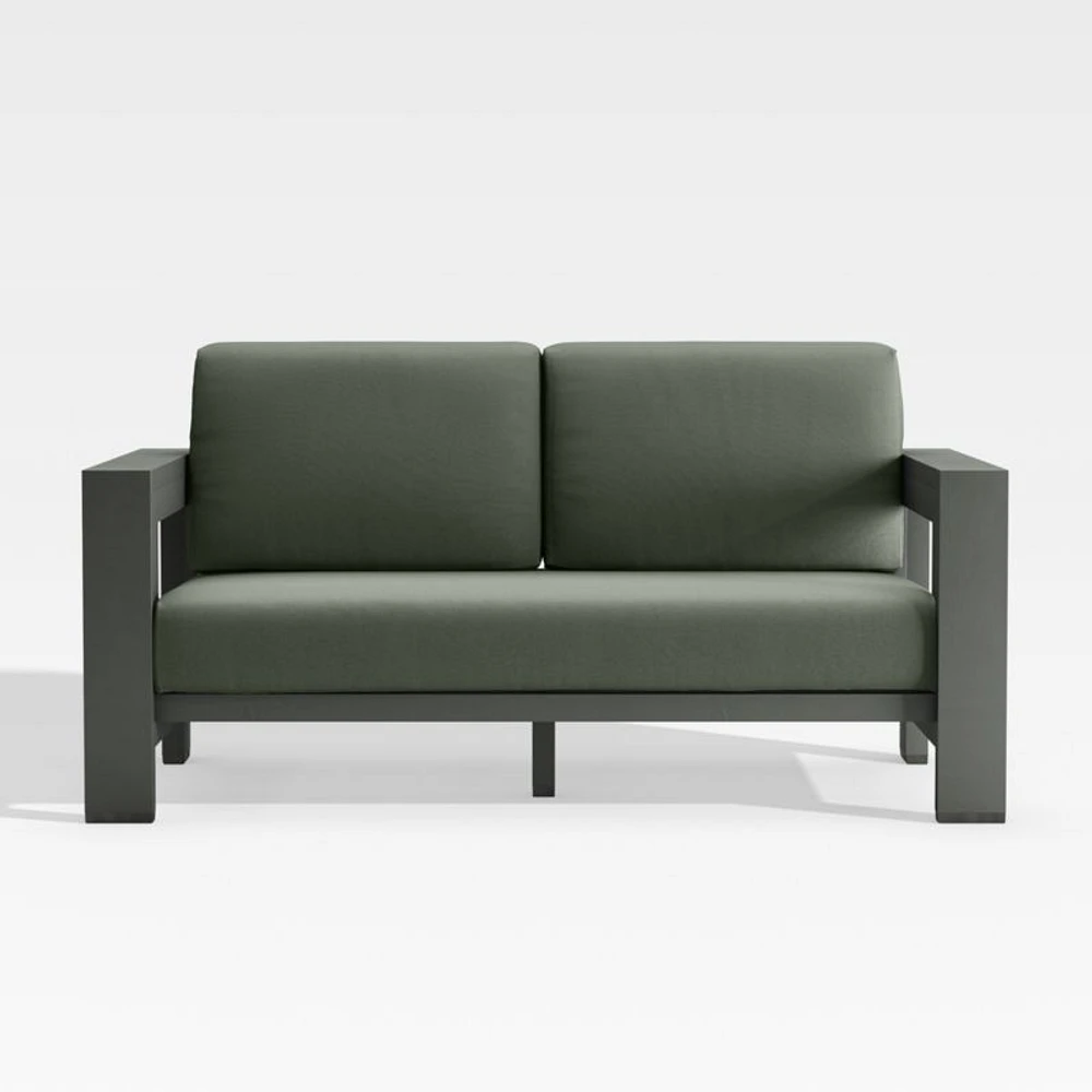 Walker 63" Metal Outdoor Loveseat with Cast Sage Green Sunbrella ® Cushions