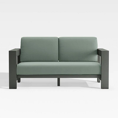 Walker 63" Metal Outdoor Loveseat with Canvas Spa Blue Sunbrella ® Cushions