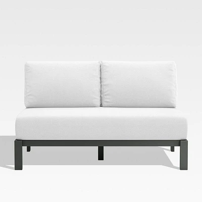 Walker Metal Outdoor Armless Loveseat with Canvas White Cushions