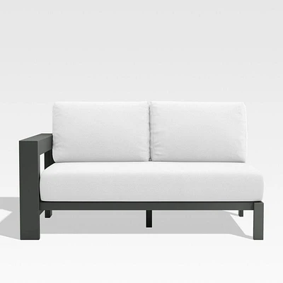 Walker Left Arm Metal Outdoor Loveseat with Canvas White Cushions