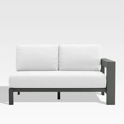 Walker Right Arm Metal Outdoor Loveseat with Canvas White Cushions