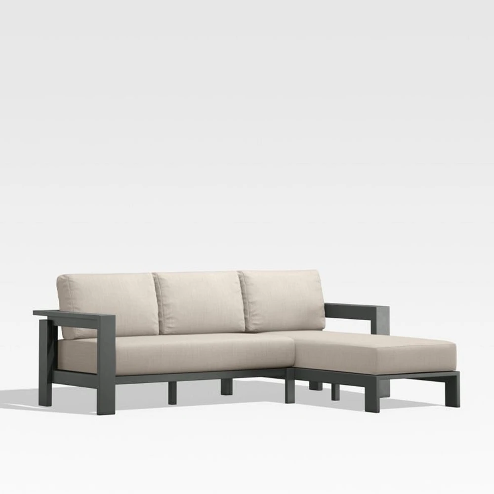 Walker 2-Piece Right Arm Chaise Metal Outdoor Sectional with Canvas Flax Beige Sunbrella ® Cushions