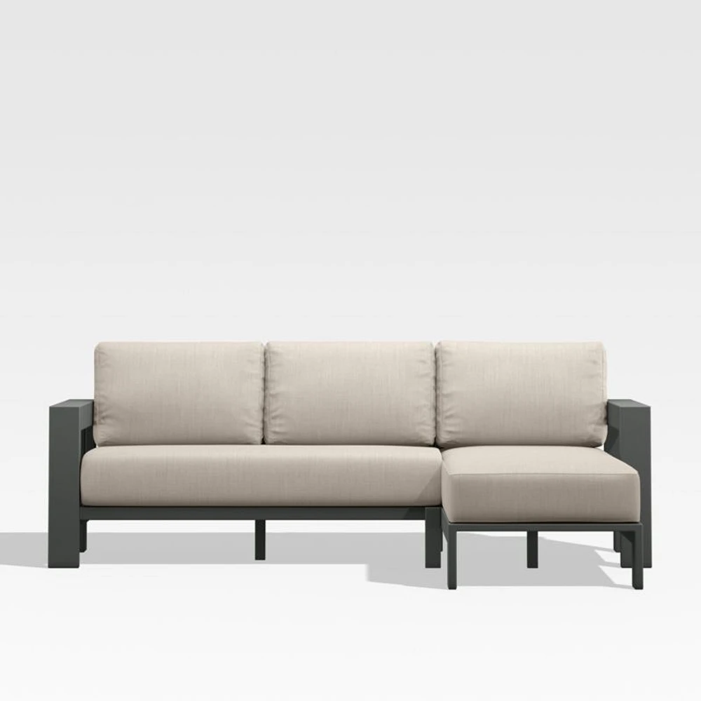 Walker 2-Piece Right Arm Chaise Metal Outdoor Sectional with Canvas Flax Beige Sunbrella ® Cushions