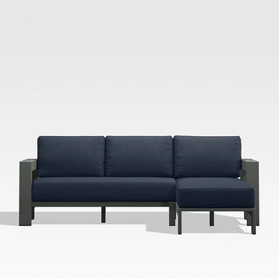 Walker 2-Piece Right Arm Chaise Metal Outdoor Sectional with Canvas Navy Blue Sunbrella ® Cushions