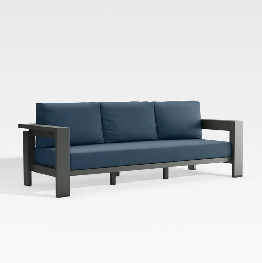 Walker 90" Metal Outdoor Sofa with Cast Harbor Blue Sunbrella ® Cushions