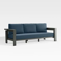 Walker 90" Metal Outdoor Sofa with Cast Harbor Blue Sunbrella ® Cushions