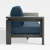 Walker 90" Metal Outdoor Sofa with Cast Harbor Blue Sunbrella ® Cushions