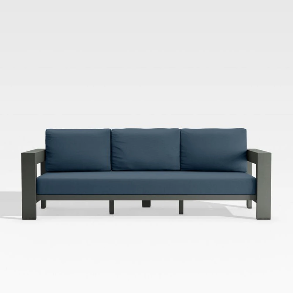 Walker 90" Metal Outdoor Sofa with Cast Harbor Blue Sunbrella ® Cushions