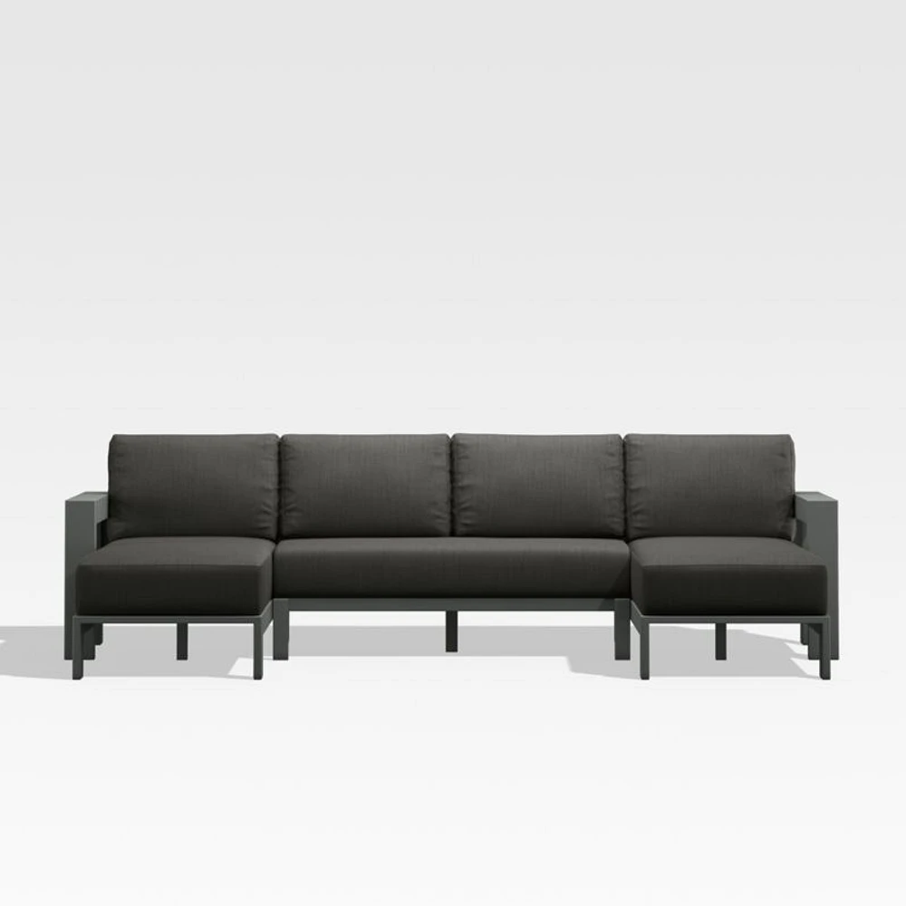 Walker Metal Double-Chaise Outdoor Sectional Sofa with Cast Charcoal Grey Sunbrella ® Cushions