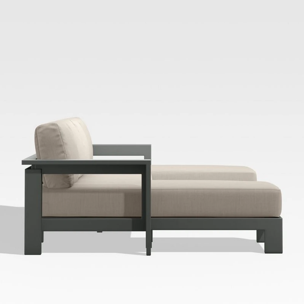 Walker Metal Double-Chaise Outdoor Sectional Sofa with Canvas Flax Beige Sunbrella ® Cushions