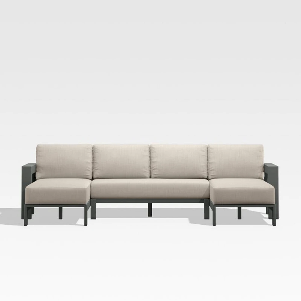 Walker Metal Double-Chaise Outdoor Sectional Sofa with Canvas Flax Beige Sunbrella ® Cushions