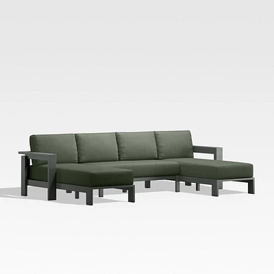 Walker Metal Double-Chaise Outdoor Sectional Sofa with Cast Sage Green Sunbrella ® Cushions