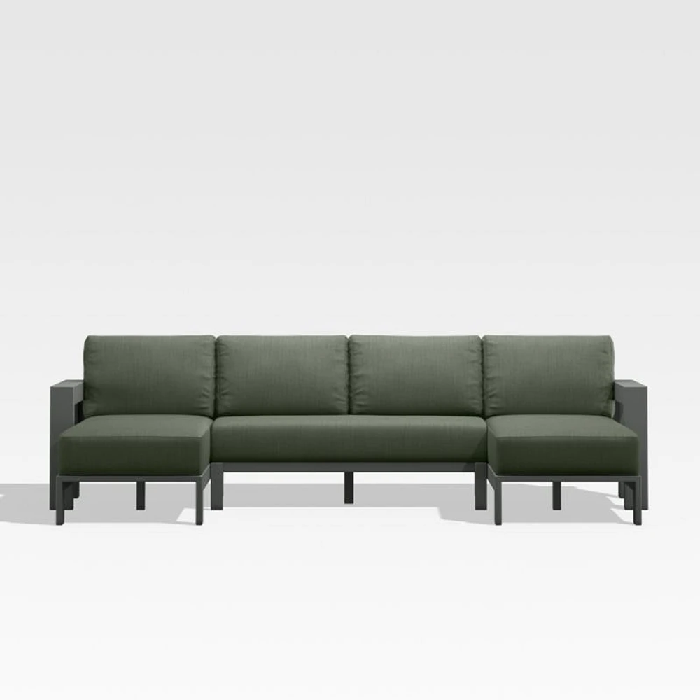 Walker Metal Double-Chaise Outdoor Sectional Sofa with Cast Sage Green Sunbrella ® Cushions